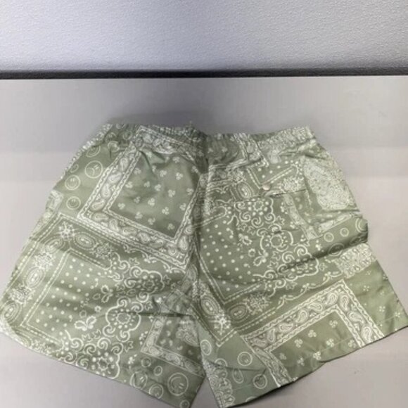 NEW BATHER Mens Shorts Green/White Size L Paisley Lined Swim Trunks - Picture 2 of 8